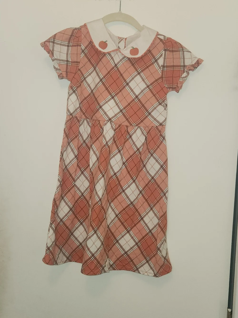 Gymboree Peach Plaid Dress with White Peter Pan Collar Size 10
